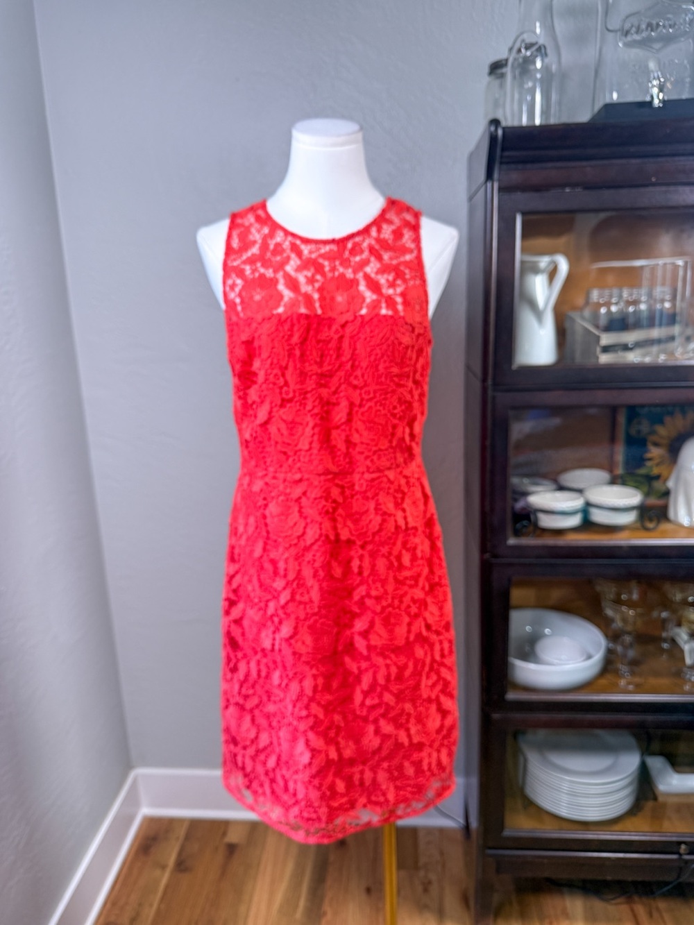 J.Crew Collection Floral Lace Sheath Dress Coral Red Sleeveless Size 6